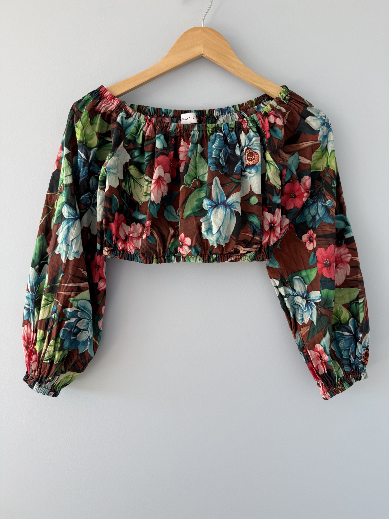 Scanlan Theodore Cocoa Floral Off Shoulder Top - size 6