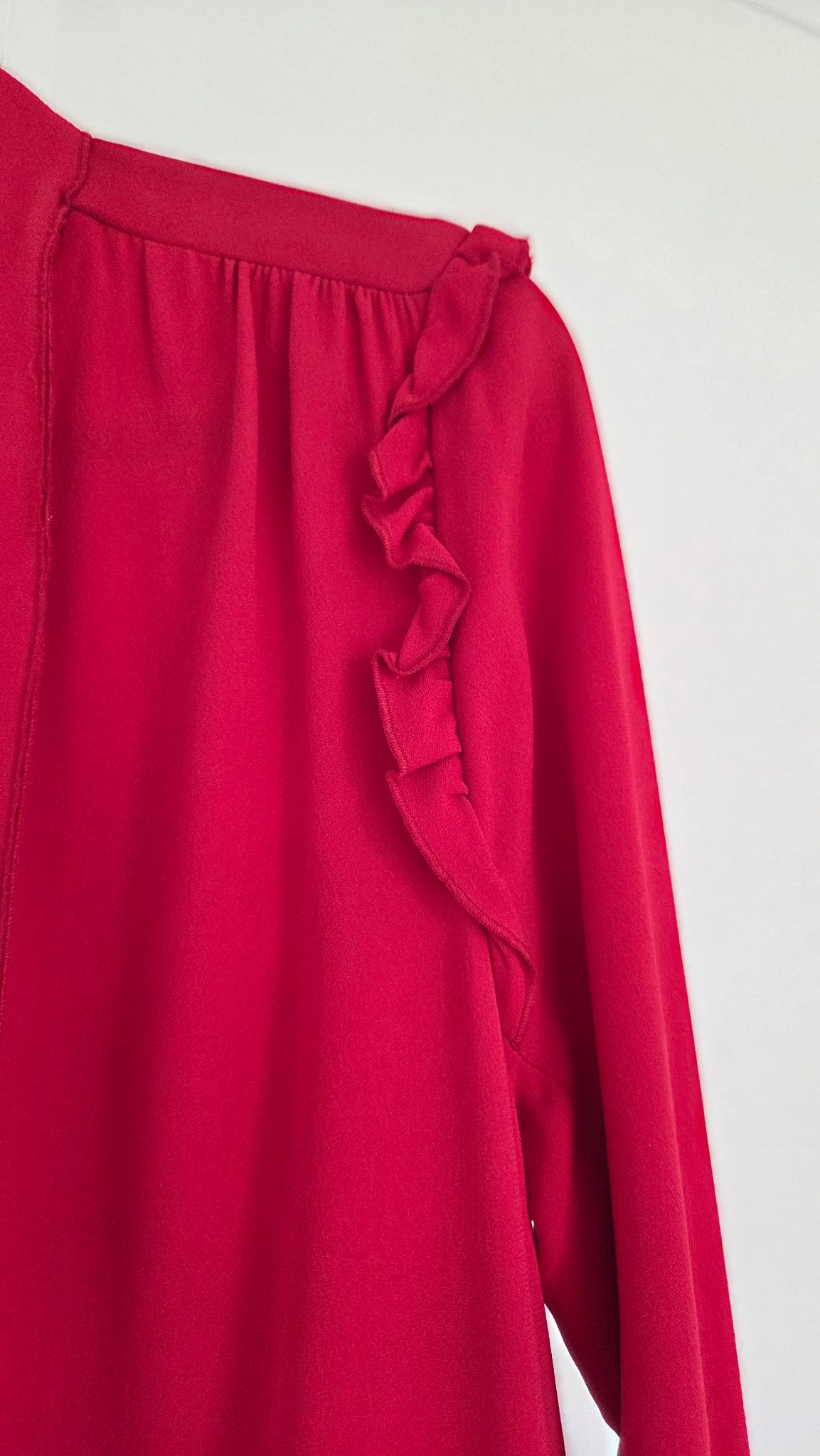 Scanlan Theodore Red Ruffle Midi Dress - size S thumbnail 4