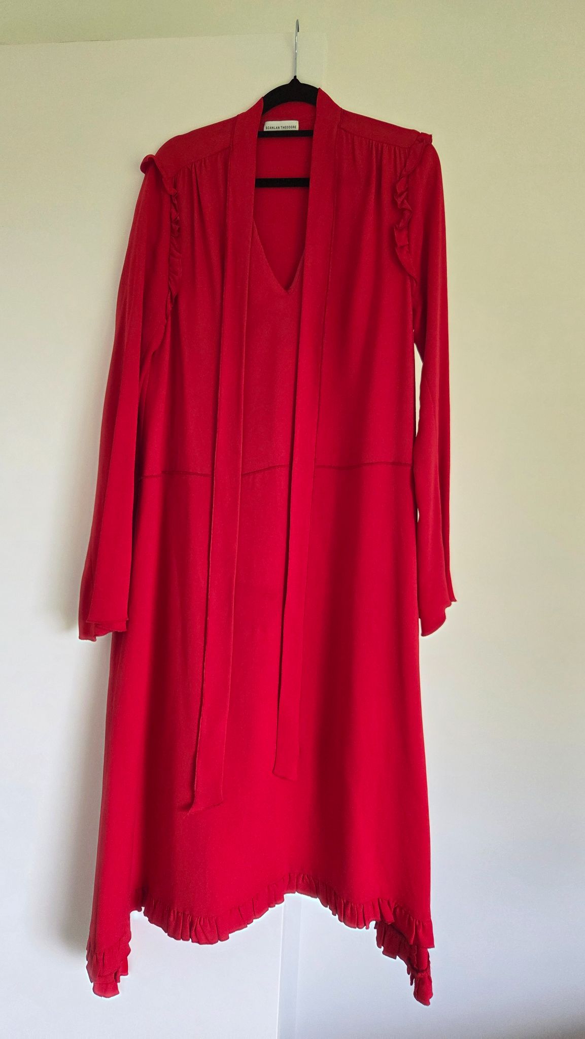 Scanlan Theodore Red Ruffle Midi Dress - size S