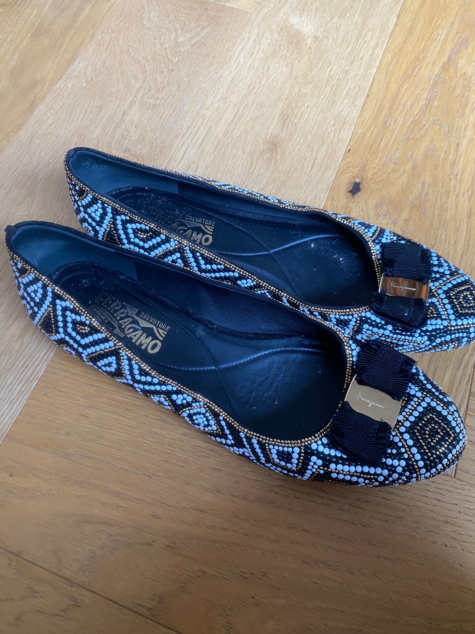 Salvatore Ferragamo Black Beaded Ballet Flats Size AU 9 thumbnail 2
