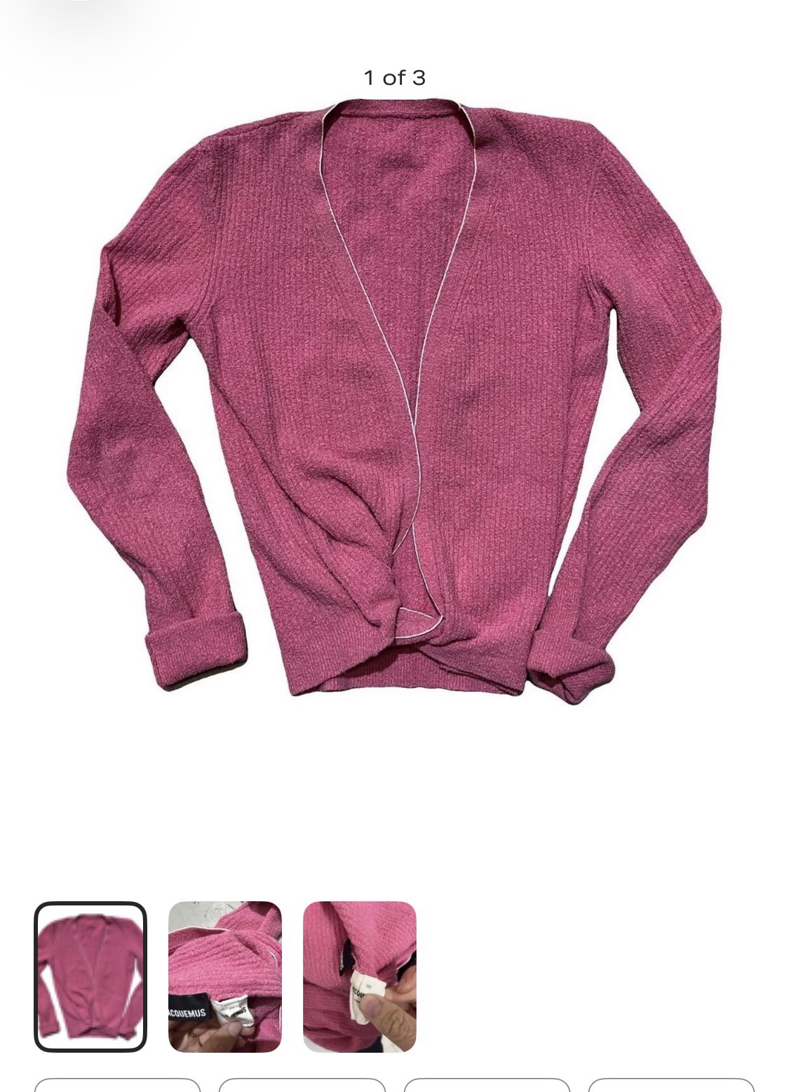Jacquemus Pink Ribbed Twist Front Cardigan (Size FR 36)