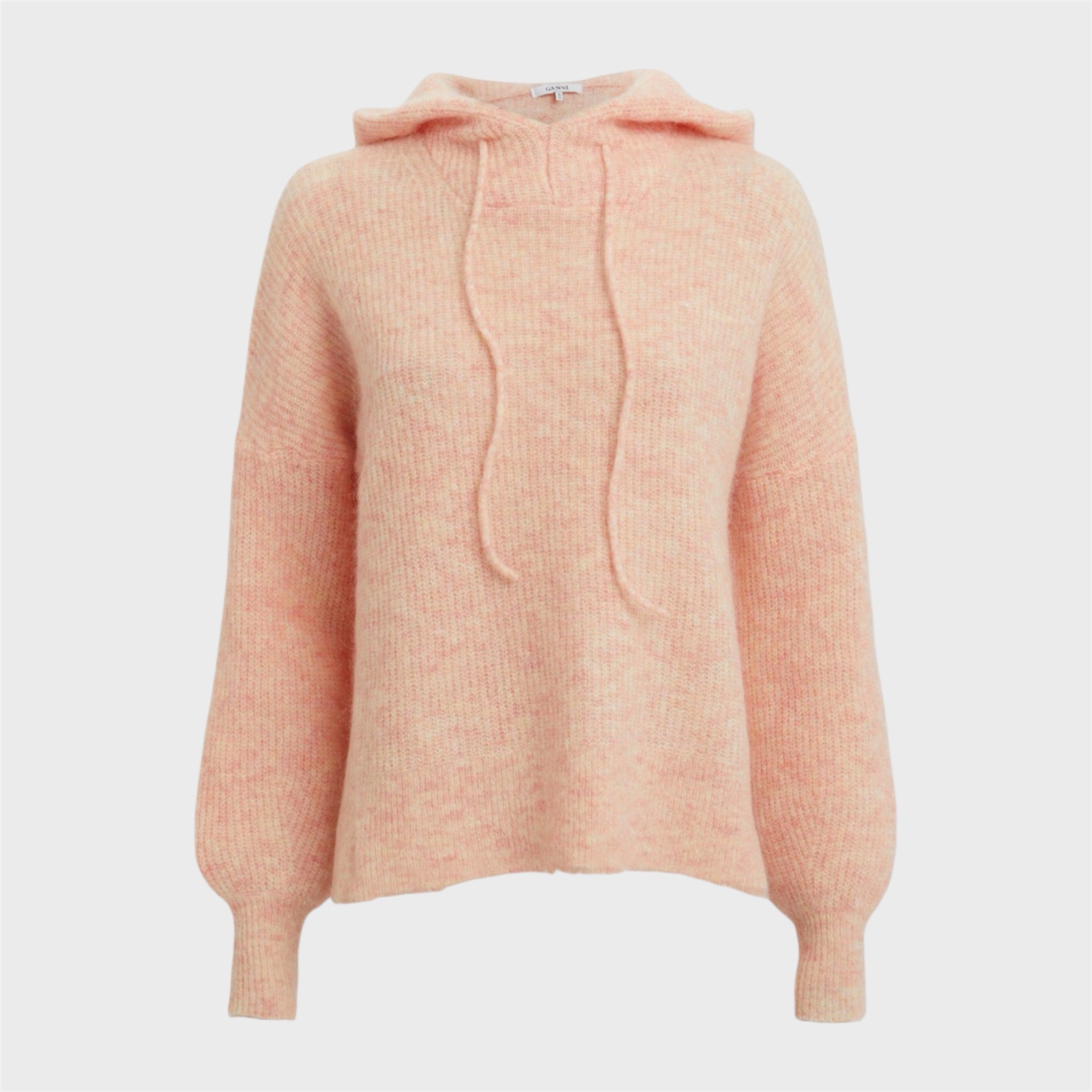 GANNI Pink Ribbed Wool Blend Knit Hoodie