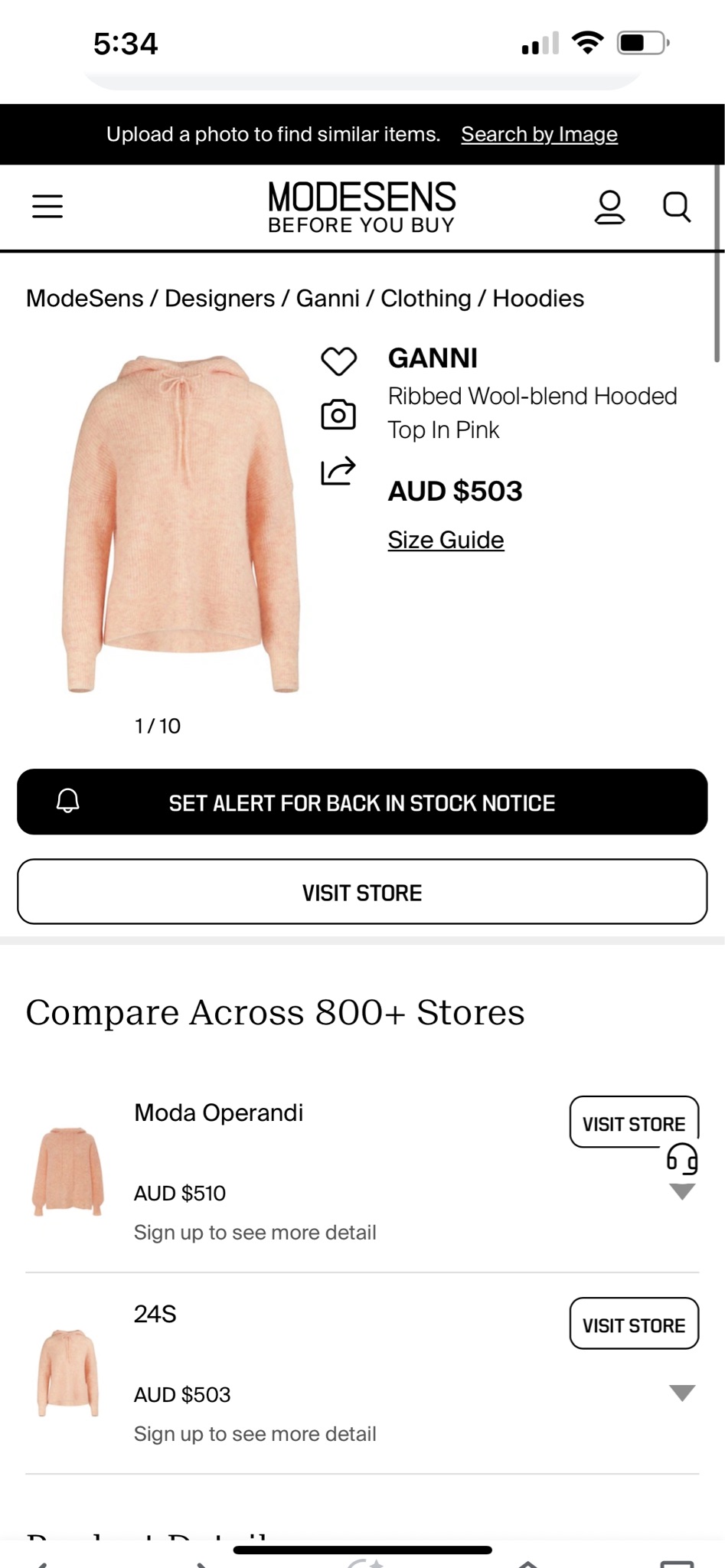 GANNI Pink Ribbed Wool Blend Knit Hoodie thumbnail 3