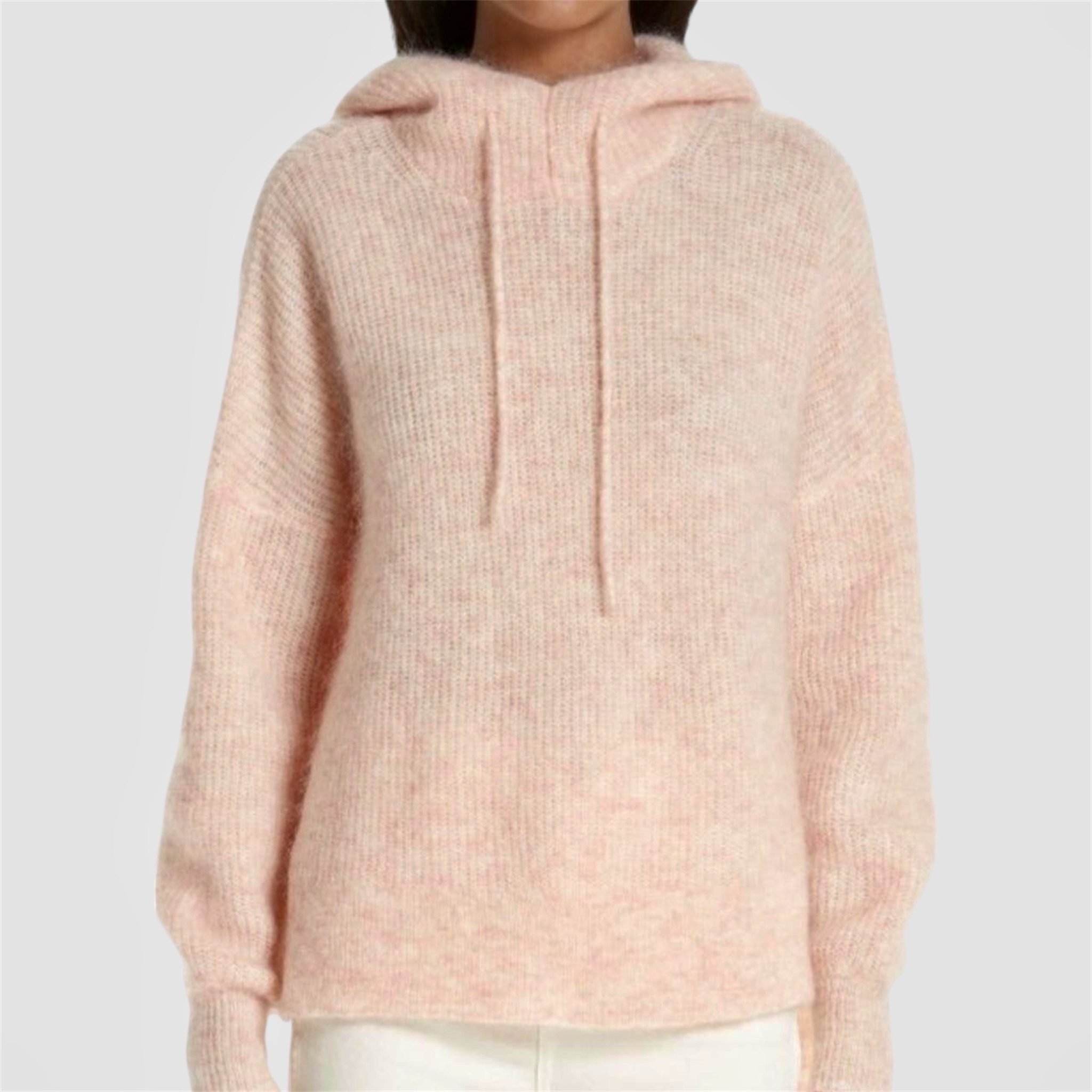 GANNI Pink Ribbed Wool Blend Knit Hoodie thumbnail 2