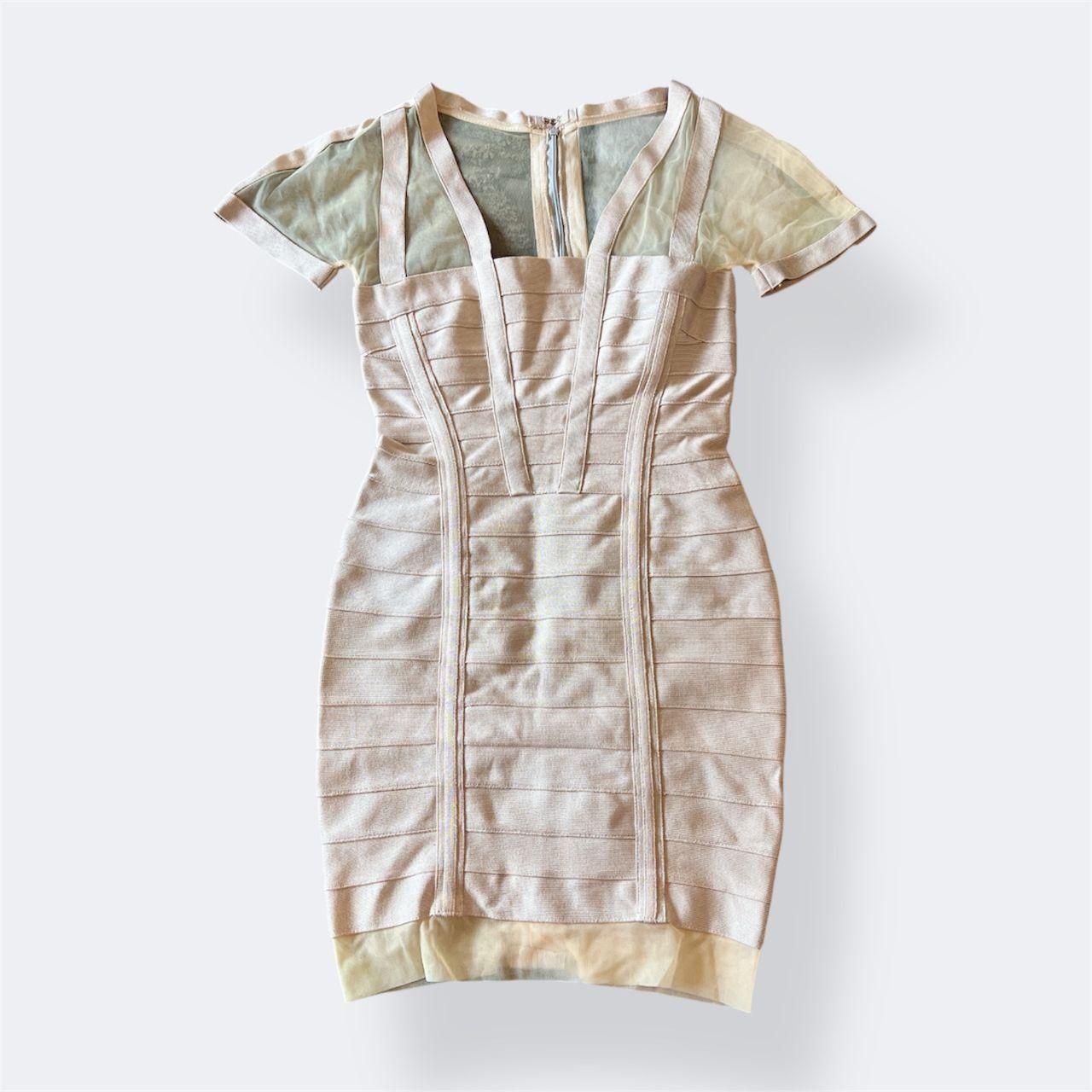 Herve Leger Beige Bandage Mini Dress (Size M) thumbnail 2