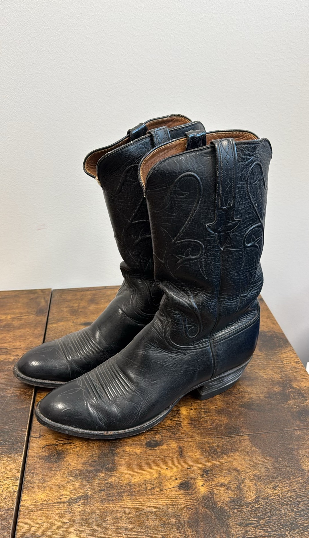 Lucchese Black Vintage Leather Cowboy Boots (Size US 10.5)