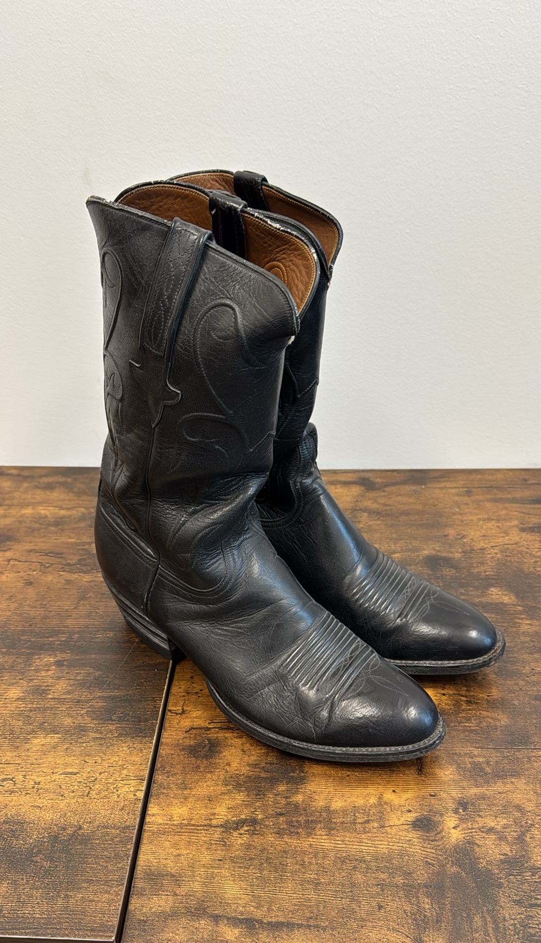 Lucchese Black Vintage Leather Cowboy Boots (Size US 10.5) thumbnail 4