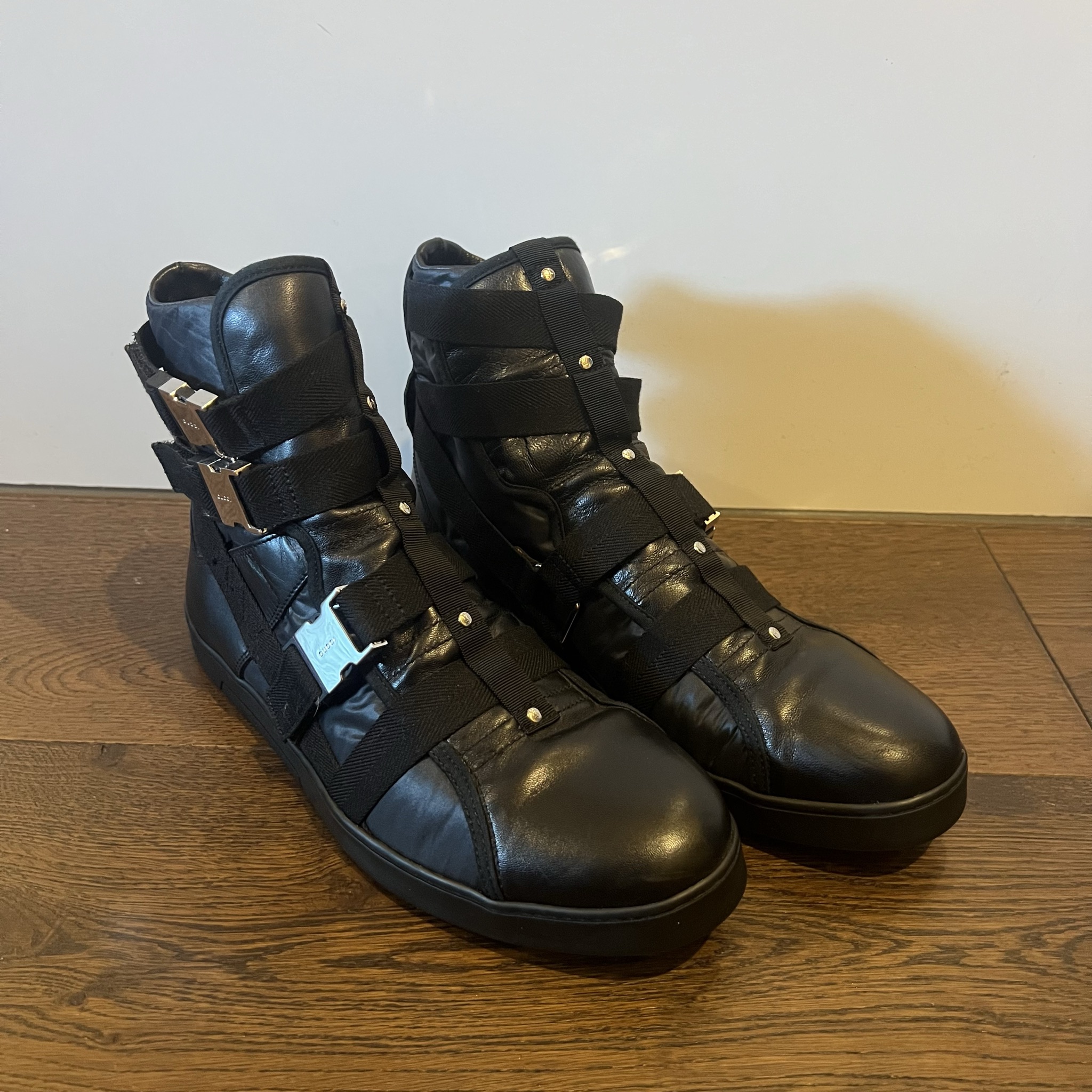 Gucci Black High Top Buckle Sneakers (Size UK 6)